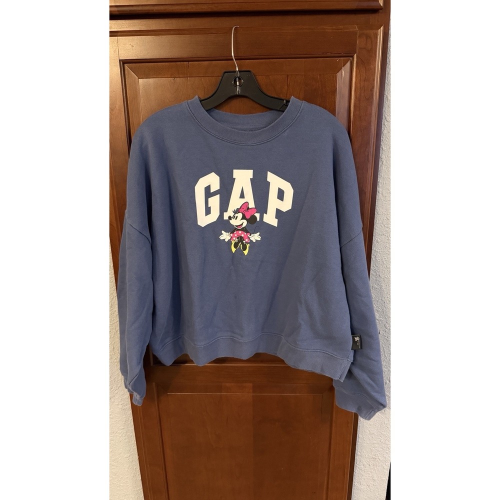 Gap X Disney Cropped Oversized Minnie Mouse Large Blue Sweatshirt.